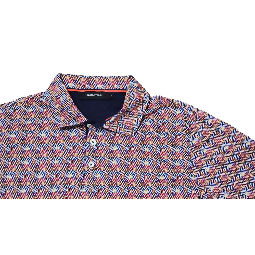 Bugatchi Polo Shirt Mens L Colorful Geometric Short Sleeve Mercerized Cotton - Picture 5 of 12